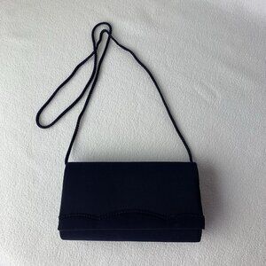 La Regale Navy Blue Fabric Rectangle Clutch Shoulder Evening Bag Purse 90’s